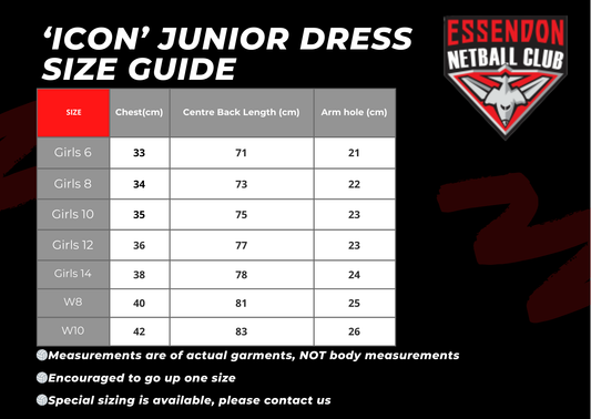 Essendon Netball Club Icon Girls Netball Dress